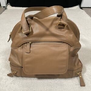 Talbots‎ Tan Leather Satchel Handbag Large Pebbled Multi Zip Compartments NWOT